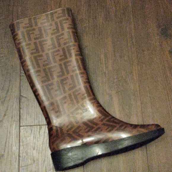 Fendi Women's Monogram Brown Rain Boots